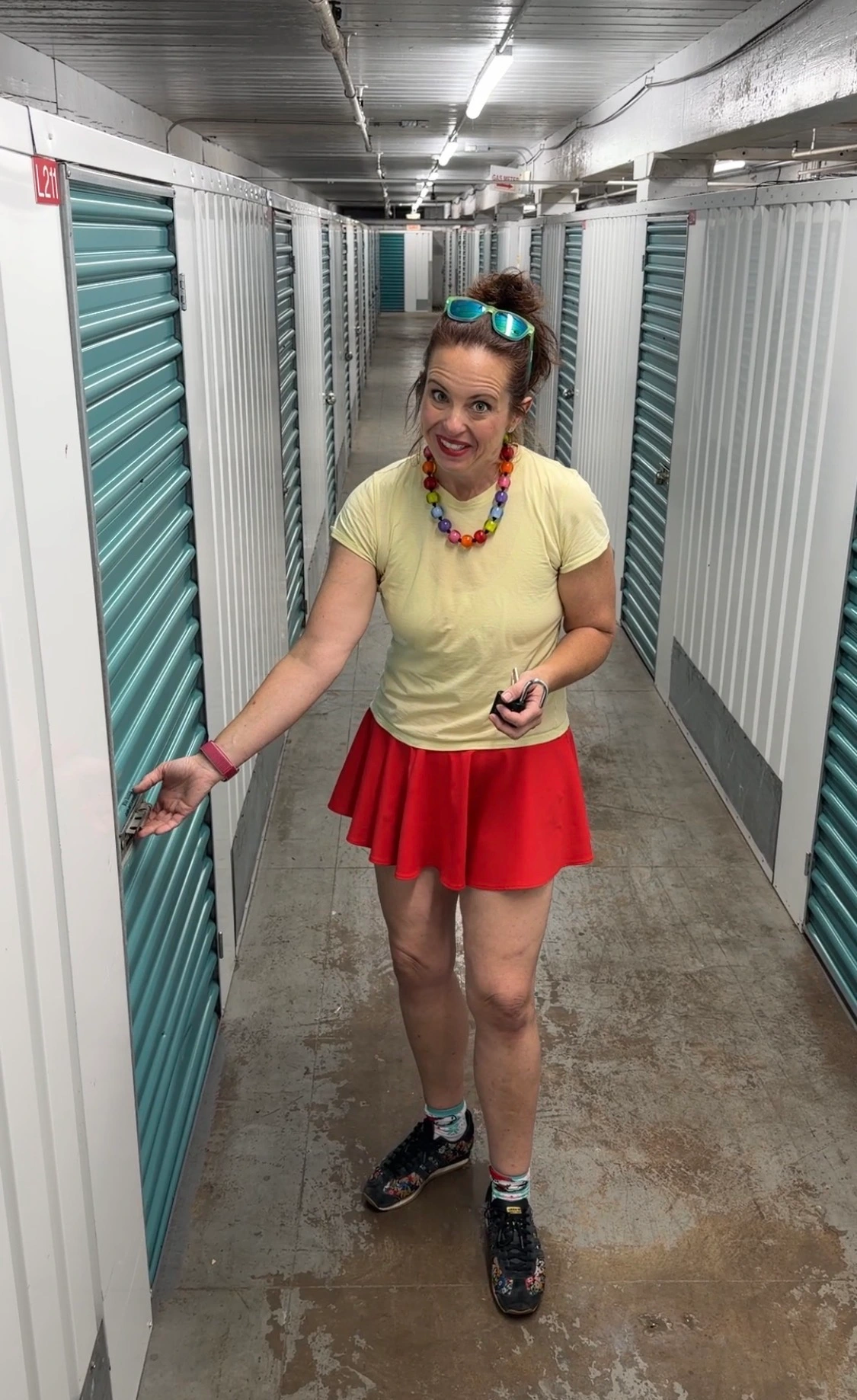 Gwen at a packed storage unit before cleanout
