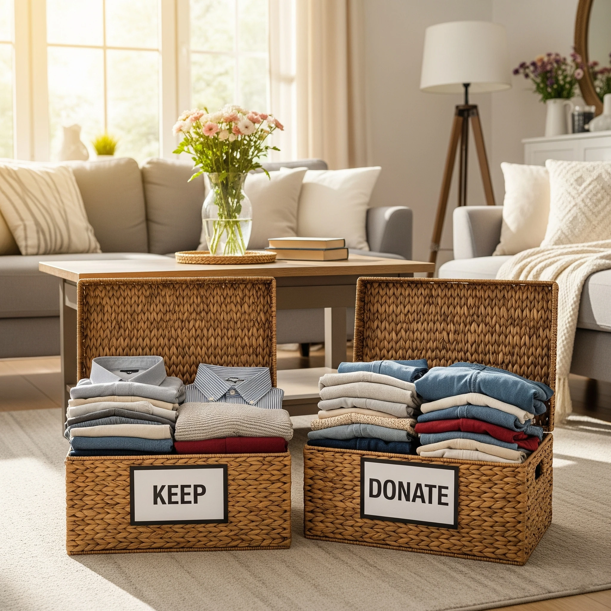 Organized room with sorting boxes