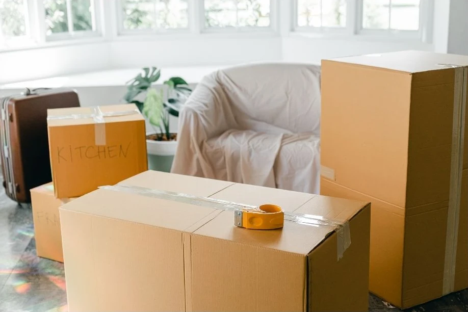 Packed moving boxes ready to go